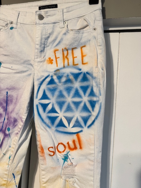 Boston Proper Denim - Hand Painted White Boston Proper Jeans Custom streetwear size 28